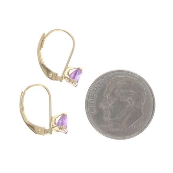 Yellow Gold Amethyst Drop Earrings - 14k Trillion Pierced